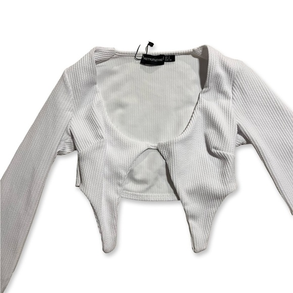 PLT white cutout detail crop top | scoop neck long sleeve rib knit white top NWT - Picture 4 of 9